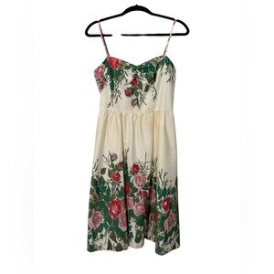 VTG David Meister 100% Cotton Pink and Green Floral Cocktail Dress (Size 6)